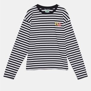 Zara Black and White Striped Long Sleeve Top with SpongeBob Patch